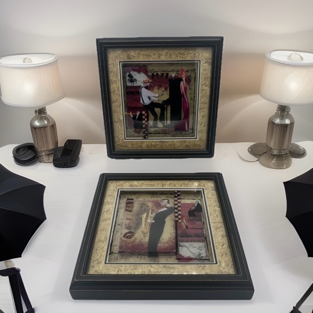 Jazz Sax & Piano Solo Framed By CW Designs - Added Reverse Painting In Glass